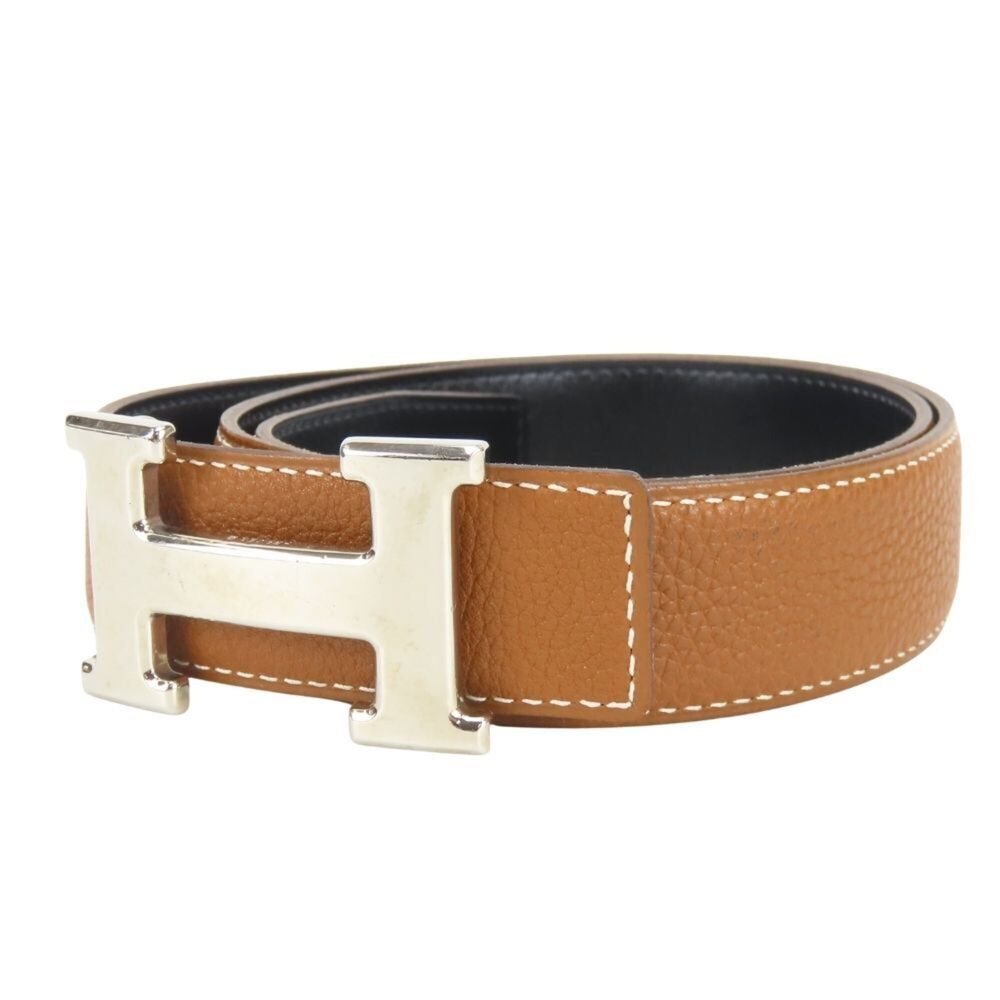 Hermes Constance 80 Belt, Togo Box Calf Leather, Gold/Black with Silver Hardw...